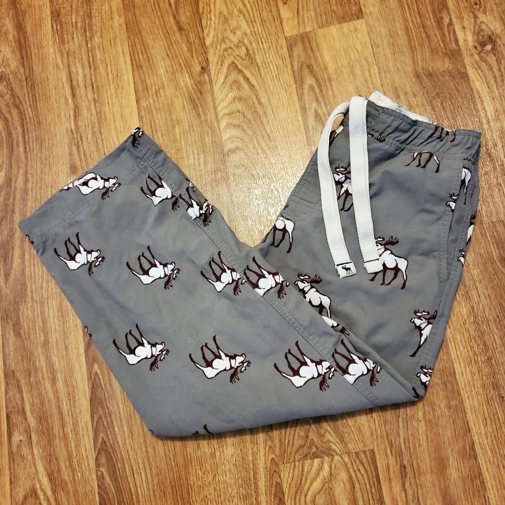 Vtg Abercrombie & Fitch Pajama Pants Men Medium Gray‎ Moose Print Sleepwear Y2K